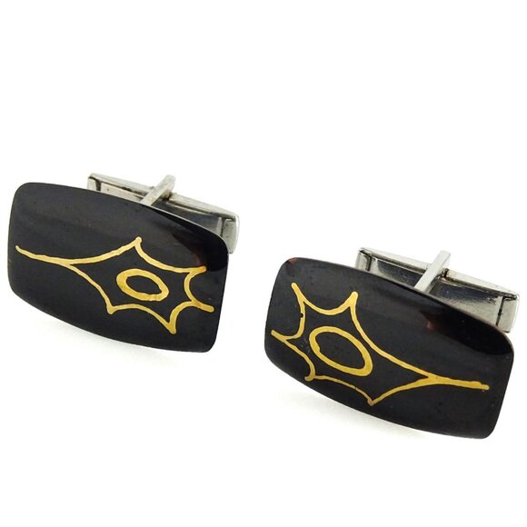 1960s Modernist Atomic Black Enamel Copper Cufflinks – Mid-Century Vintage - Picture 3 of 4